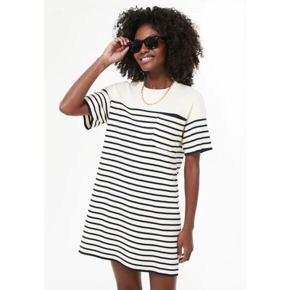 Tuckernuck Breton Stripe Sweater Dress Small Ivory Navy Coastal Preppy Casual - Picture 1 of 8
